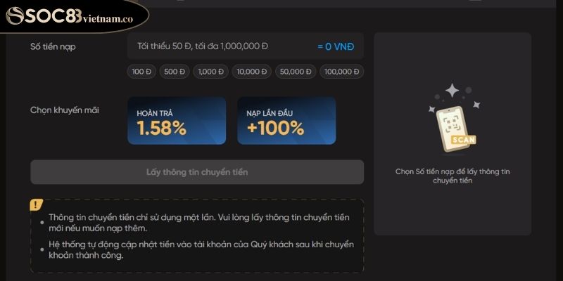 Khuyến mãi soc88 2 Nạp tiền nhận khuyến mãi khủng
